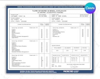High School Transcript Template | Editable Homeschool Transcript Canva Template | Printable & Fillable Academic Record | Student Transcript