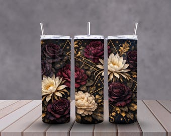 Floral Tumbler, Dark Academia, Gothic Flower Tumbler