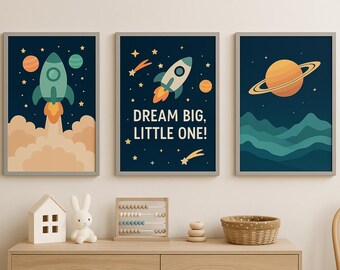 Rocket Ship Wall Art Print – Space Nursery Decor for Kids, Digital Download
