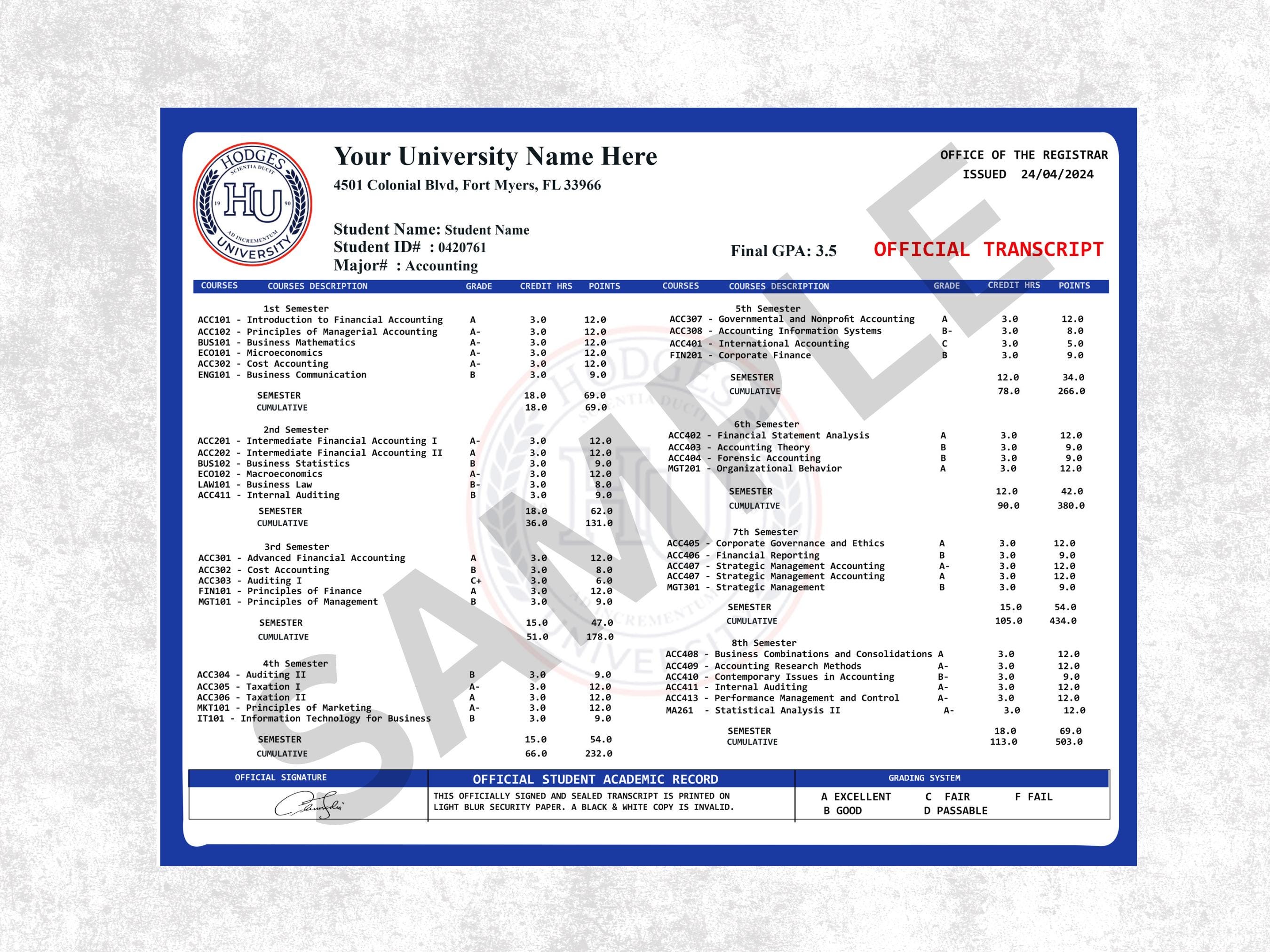 Editable College Transcript Template | University Transcript Template ...