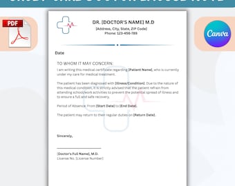 Editable Urgent Care Doctor Note | Fillable Medical Absence Letter (PDF and Canva)