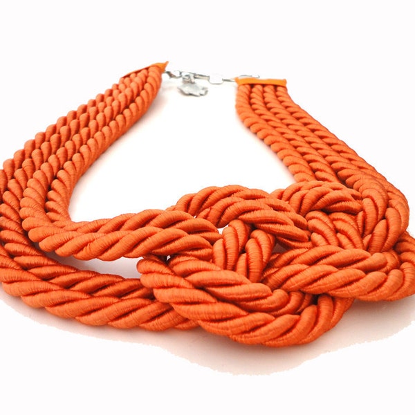 Tangerine Orange Sailor's Knot Nautical Rope Necklace