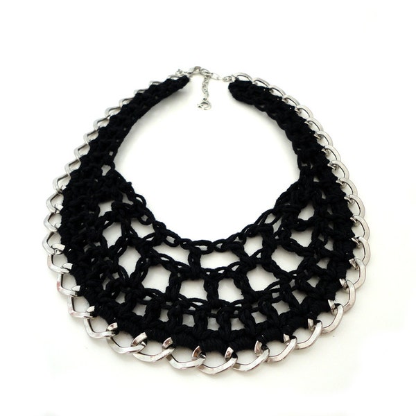 Black Crochet Collar Bib Necklace