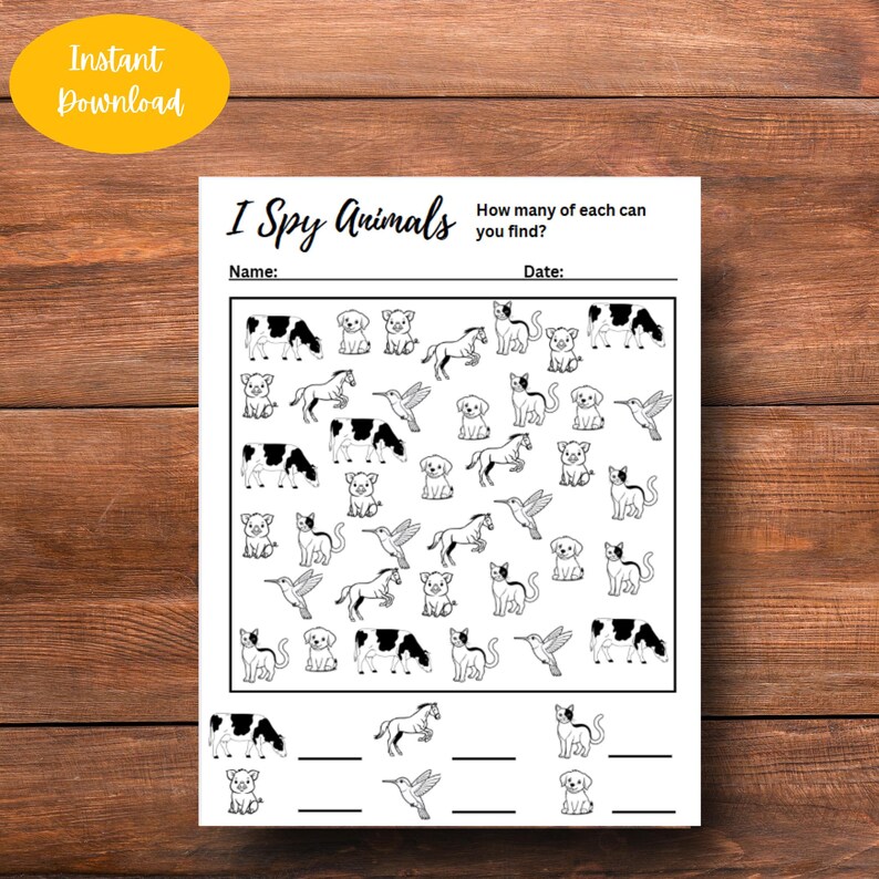 I Spy Animals Printable Worksheet for Preschool and Kindergarten ...
