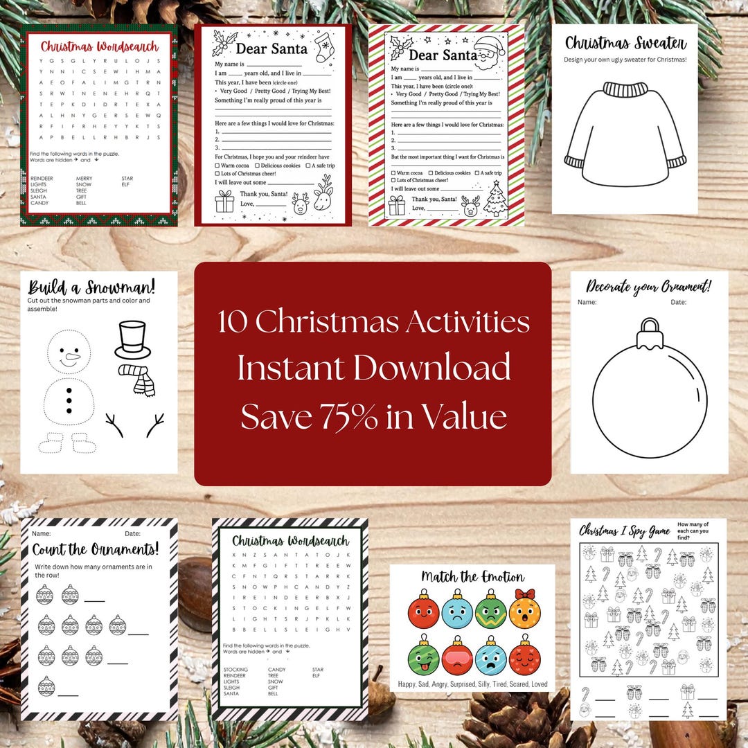 Christmas Activity Bundle for Kids: 10 Printable Worksheets, Holiday ...