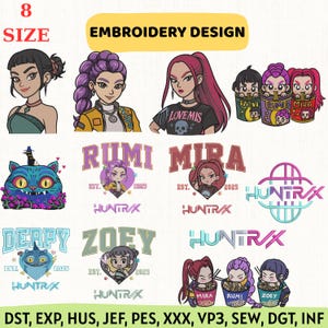 Kpop Huntrix Bundle Embroidery Design, Demon Hunter Embroidery, Kpop Hunter Design, Logo (Digital Download)