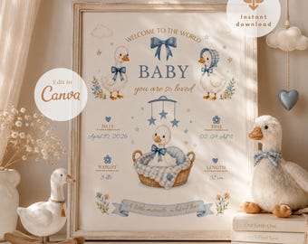 Baby Goose Birth Stats Print, Personalized Nursery Wall Art (Digital Download)