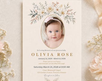 Baby Memorial Invitation Template | Watercolor Floral Angel Wings (Digital Download)