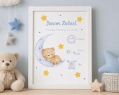 Personalized Baby Birth Print | Moon Teddy Bear Nursery Wall Art (Digital Download)