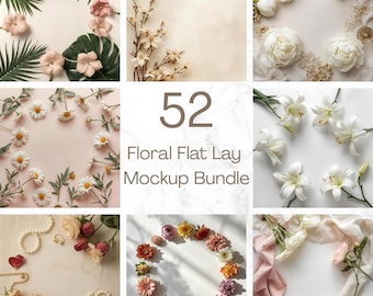 Flat Lay Mockup Bundle | Blumenmotiv | Hintergründe für Canva