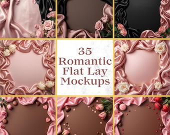 35 Valentine’s Day Flat Lay Mockups for Etsy | Romantic Canva Mockups | Digital Product Images