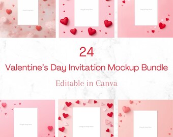 24 Valentine’s Day Invitation Mockup Bundle | Editable Canva Invitation Templates