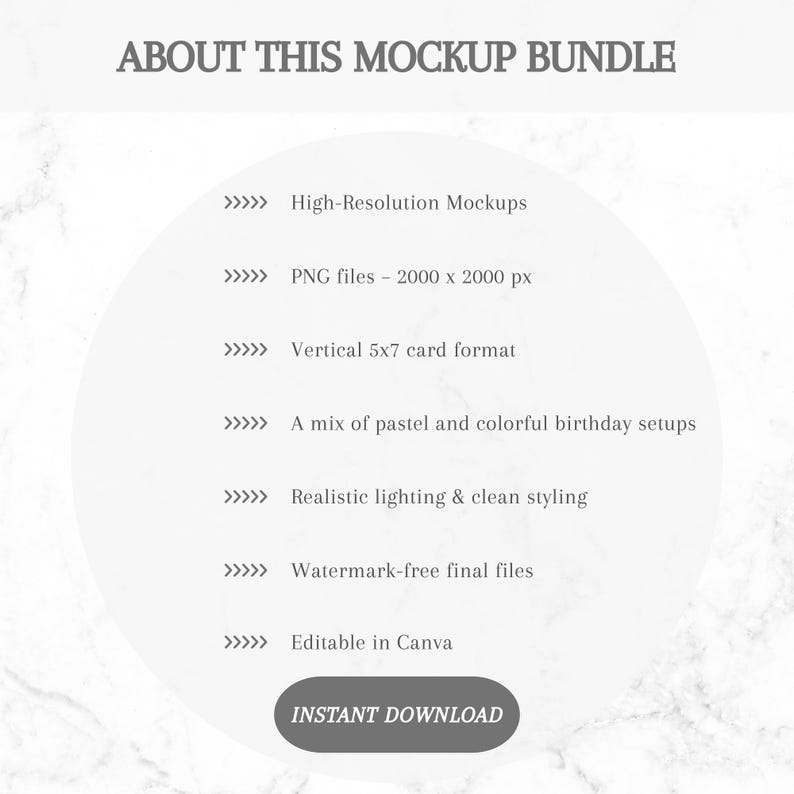 K&ouml;nnte beinhalten: Werbung f&uuml;r ein Mockup-Bundle mit dem Text "ABOUT THIS MOCKUP BUNDLE". Das Bild zeigt hochaufl&ouml;sende Mockups, PNG-Dateien, ein vertikales 5x7-Kartenformat und Canva-Bearbeitung. Der Button lautet "INSTANT DOWNLOAD".