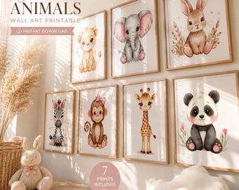 Sweet Animals Nursery Wall Art Set, Baby Girl Safari Boho Prints (Instant Download)