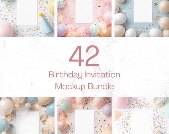 Birthday Invitation Mockup Bundle | 42 Pastel & Colorful 5x7 Card Mockups (Digital Download)