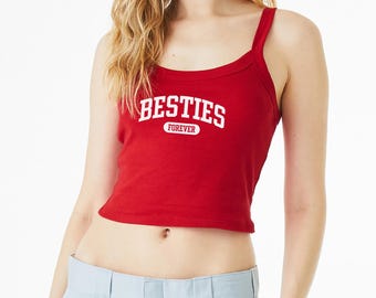 Besties Forever Tank, Spaghetti Strap Crop Tank Top, Best Friend Gift, Summer Style Girly Top
