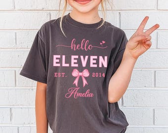 Custom Birthday T-Shirt, 11th Birthday Girl Shirt, Pink Eleven Tee