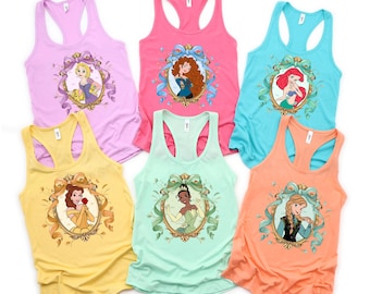 Personalized  Princess Tank, Cartoon Characters Tank, Princess Group Tank Tops, Girls Trip Tank Top