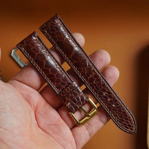Handgemaakte horlogeband van bruin struisvogelleer - op maat gemaakte horlogebandjes in de maat 10 mm-24 mm