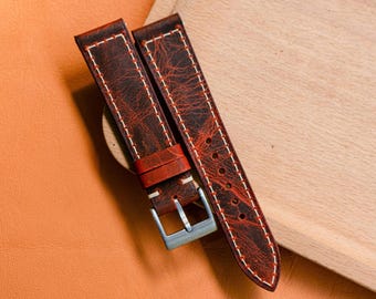 Brunt vaxat läderarmband – Storlekar 24 mm 23 mm 22 mm 21 mm 20 mm 19 mm 18 mm