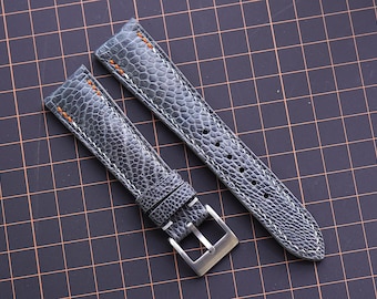 Handgjort klockarmband i grått strutsläder, 20 mm, anpassade storlekar