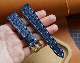 Marinblått klockarmband i saffianoläder – Anpassningsbart handgjort klockarmband