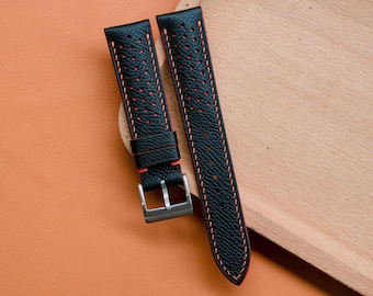 Black Epsom Calf Leather Watch Strap-Custom Sizes.