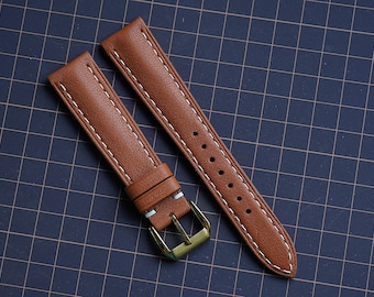 Handgjort klockarmband i brunt läder – Anpassade storlekar 10 mm-24 mm