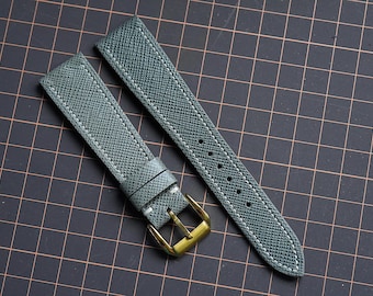 Handgjort ljusgrått klockarmband i saffianoläder – Anpassningsbart klockarmband