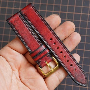Red Vegetable-Tanned Leather Watch Strap: Custom Handmade Band