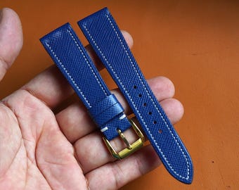 Blått Saffiano-läderarmband – Anpassningsbart handgjort klockarmband