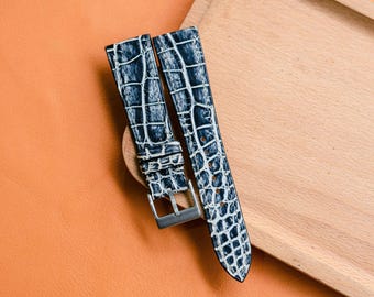 Handgjort svart klockarmband i alligatorläder, anpassad storlek