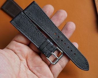Handgjort svart Epsom-läderarmband: Storlek 24 mm 23 mm 22 mm 21 mm 20 mm 19 mm 18 mm