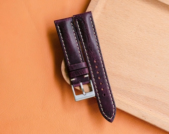 Lila vaxat läderarmband – Storlekar 24 mm 23 mm 22 mm 21 mm 20 mm 19 mm 18 mm