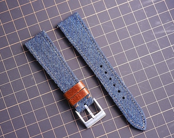 Handgjort marinblått jeansarmband – Storlekar 24 mm, 23 mm, 22 mm, 21 mm, 20 mm, 19 mm, 18 mm