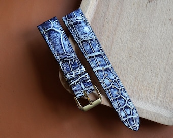 svart klockarmband i alligatorläder – Anpassad storlek på klockarmband