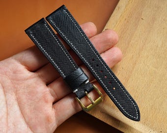 Svart klockarmband i saffianoläder – Anpassningsbart handgjort klockarmband