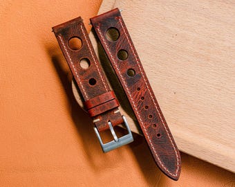 Brown Waxed Leather Watch Strap – Sizes 24mm 23mm 22mm 21mm 20mm 19mm 18mm