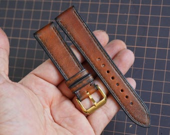 Ljusbrunt vegetabiliskt garvat läderarmband - Handgjort klockarmband