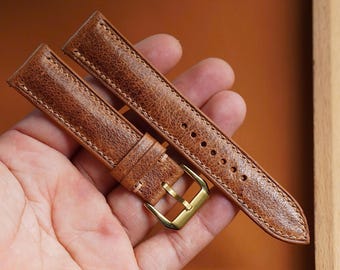 Handgjort klockarmband i brunt Vachetta-läder – Anpassade storlekar 10 mm-24 mm