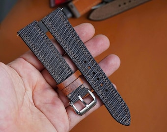 Handgjort svart klockarmband i canvas – anpassade storlekar 18 mm-24 mm