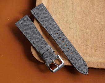 Handgjort grått klockarmband i saffianoläder – Specialdesignat klockarmband 18 mm–24 mm