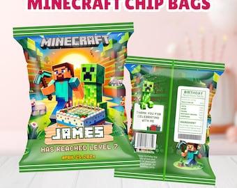 Minecrafter Chip Bag Template, Chip Bag Wrap Label, Minecrafter Party Favor, Minecrafter Custom Snacks, Printable Party Labels, Digital File
