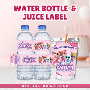 Editable Super Kitties Birthday Party Labels: Caprisun and Water Bottle Labels, SuperKitties Party Treats, Super Hero Kitties Party Decors