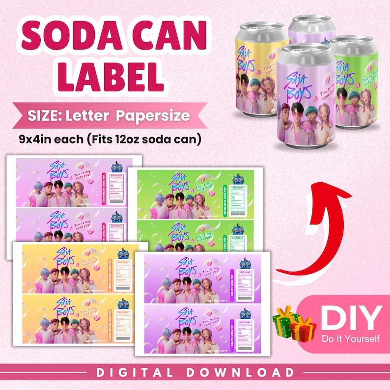 Kpop Demon Hunters Saja Boys Soda Pop Can Labels, Saja Boys Soda Can