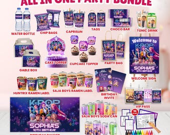 Kpop Demon Hunters Birthday Party Bundle, Huntrix & Saja Boys Birthday, Kpop Labels, Kpop Party Decors, Kpop Party Favors Printable Set Kids