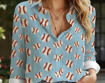 Women Baseball Seam Button Down Shirt, Sports Game Day Blouse, Baseball Mom Gift