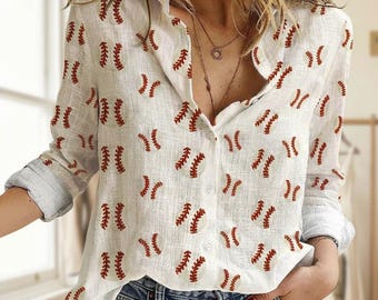 Camisa de béisbol para mujer con botones y costuras, blusa deportiva para el día del partido, regalo para mamá beisbolera