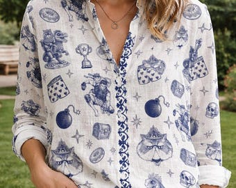 Camiseta con botones de Carl Cat de Dungeon Crawler, ropa de fantasía LitRPG, blusa de Princess Donut Mongo