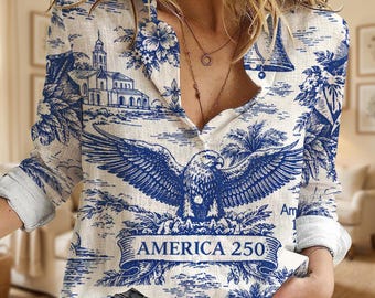 America 250 Commemorative Women's Shirt, Patriotic Eagle and Liberty Bell Line Tee, 4th of July Outfits